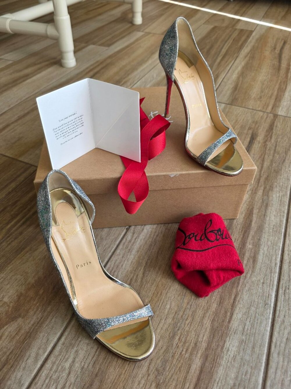 Christian Louboutin Toboggan D'Orsay 100 Glitter Blue/Grey Strap Shoe Eur. 39.5